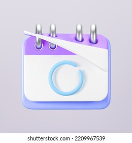 3d purple calendar icons with highlighted circle day and flipping pages. Save the date. Render of daily schedule planner with mark the date. Calendar important day concept. 3d cartoon simple vector