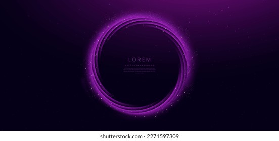 3D purple circles layer on dark purple background with lighting effect sparkle. Luxury style template design. Vector illustration