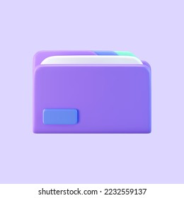 3d purple computer file folder icon with blank document isolated on background. Render folder with paper for management file concept. 3d cartoon simple vector illustration