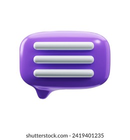 Palabras glosas en 3D, comunicación, icono de burbuja de diálogo sobre fondo blanco. Concepto de mensajes de chat, comunicación en medios sociales, concepto de notificación. Estilo moderno de caricatura minimalista
