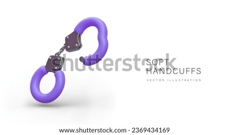 3D purple handcuffs for role playing sex games. Safe soft model. Arrest, punishment, restriction of mobility. Accessories for spouses, couples. Commercial sex shop template