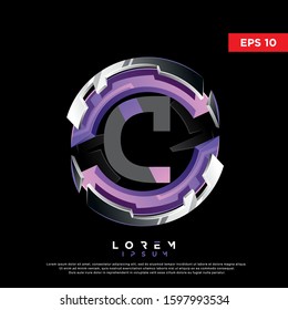3d purple initial letter c circle chrome logo. modern icon, template design