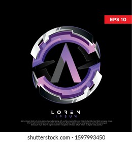 3d purple initial letter a circle chrome logo. modern icon, template design