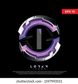 3d purple initial letter i circle chrome logo. modern icon, template design