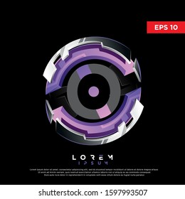 3d purple initial letter o circle chrome logo. modern icon, template design