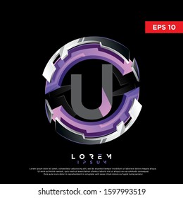 3d purple initial letter u circle chrome logo. modern icon, template design