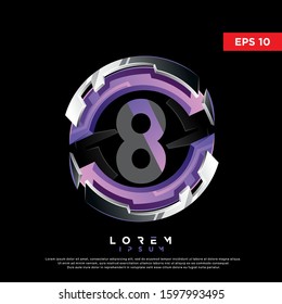 3d purple initial number k circle chrome logo. modern icon, template design