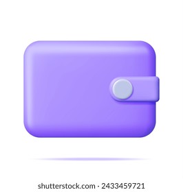 3D Purple Leather Wallet Isolated. Render Purse Icon with Clasp. Modern Finance Accessory for Money Cash and Bank Card. Storing and Carrying Banknotes and Coins. Vector Illustration