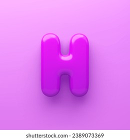 3D Purple letter H with a glossy surface on a purple background .