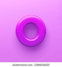 3D Purple letter O with a glossy surface on a purple background .