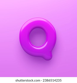 3D Purple letter Q with a glossy surface on a purple background .