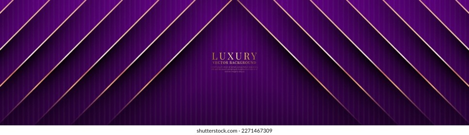 El fondo abstracto de lujo 3D púrpura se solapa en capas en el espacio oscuro con la decoración de líneas doradas. Concepto de estilo de corte de elementos de diseño gráfico para banner, volante, tarjeta, portada de folleto o página de inicio