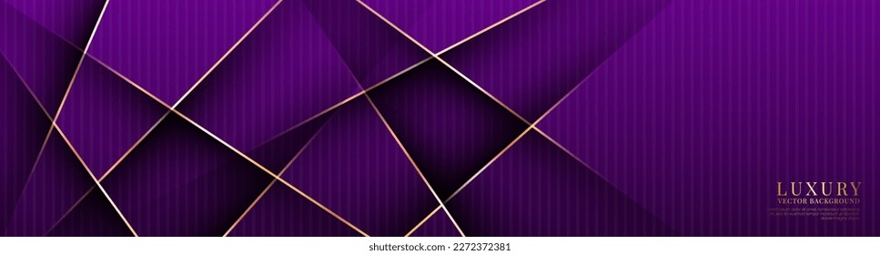 3D purple luxury abstract background overlap layers on dark space with golden lines decoration. Graphic design element cutout style concept for banner, flyer, card, brochure cover, or landing page