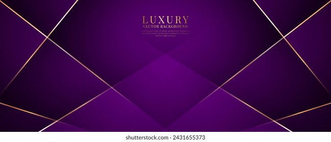 3D purple luxury abstract background overlap layer on dark space with golden polygonal lines decoration. Modern graphic design element cutout style concept for banner, flyer, card, or brochure cover
