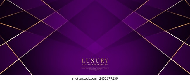 3D purple luxury abstract background overlap layer on dark space with golden polygonal lines decoration. Modern graphic design element cutout style concept for banner, flyer, card, or brochure cover