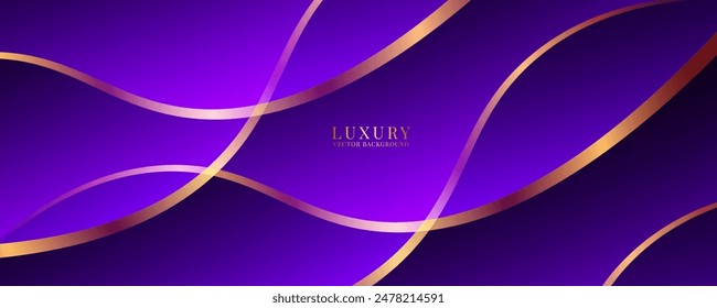 3D purple luxury abstract background overlap layer on dark space with golden waves effect decoration. Modern graphic design element cutout style concept for web, flyer, art, card or brochure cover