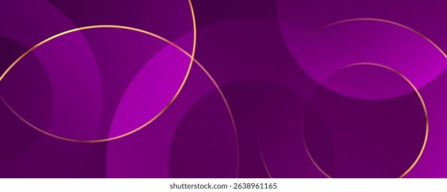 3D purple luxury abstract background overlap layer on dark space with golden circles lines decoration. Modern graphic design element cutout shape style concept for web, flyer, card or brochure cover