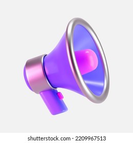 3d purple megaphone icon isolated on gray background. Render of loudspeaker for announce attention, promotion, hiring, sale and marketing concept. Render 3d cartoon simple vector illustration