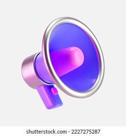 3d purple megaphone icon isolated on gray background. Render of loudspeaker for announce attention, promotion, hiring, sale and marketing concept. Render 3d cartoon simple vector illustration