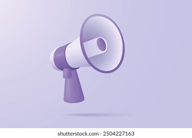 3d purple megaphone speaker or loudspeaker icon concept on a soft color background. Vector illustration eps 10.