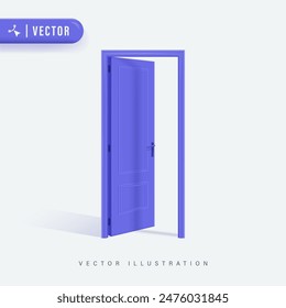 3D Purple Open Door Realistic Design in White Isolated Background. Open Door Vector Illustration