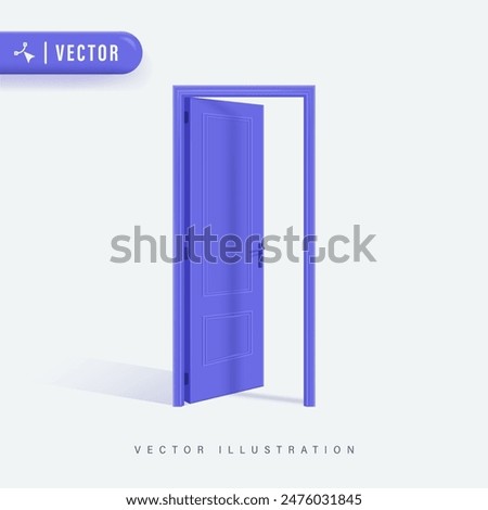 3D Purple Open Door Realistic Design in White Isolated Background. Open Door Vector Illustration