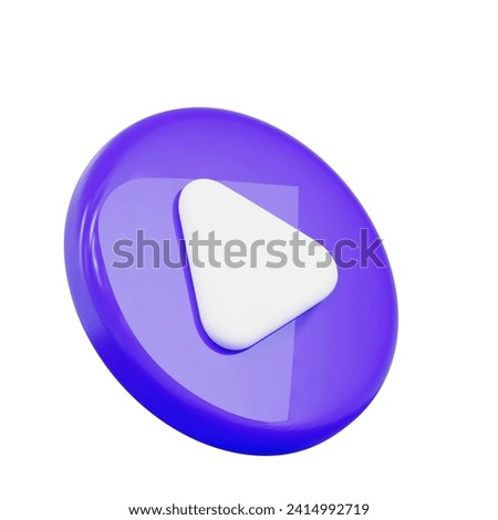 3d purple play button icon. Symbol to watch tv, video, movie,live stream. Stock vector illustration on isolated background.	
