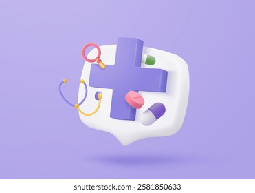 3d purple plus icon on the white colours background. First aid and health care with pure medical. Medical symbol of emergency help. 3d math signs icon vector render illustration