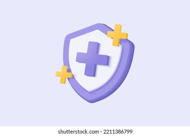 3d purple plus sign icon on the white background. Cartoon icon of first aid and health care with minimal style. Medical symbol of emergency help. 3d aid vector render illustration