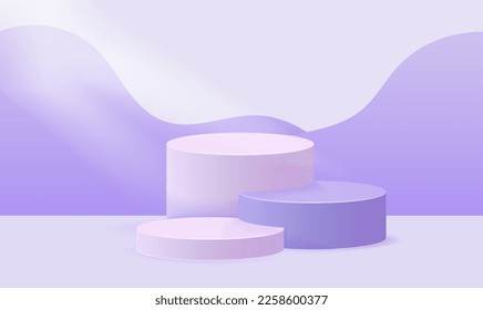 3d purple podium for product. Abstract scene background. Product presentation, mock up, show cosmetic product, Podium, stage pedestal or platform. Vector illustration