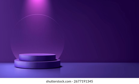 3d purple podium under spotlight with circular background ideal for product display branding or mockup design bringing a sense of luxury and modern sophistication