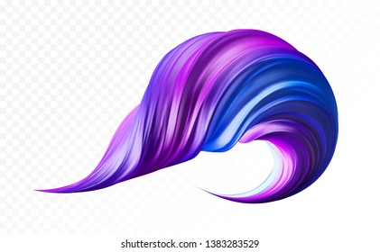 3d purple realistic brush stroke. Abstract vector digital color paint background. Creative vivid 3d flow fluid paint wave. Trendy blue liquid banner template with bright gradient paint.