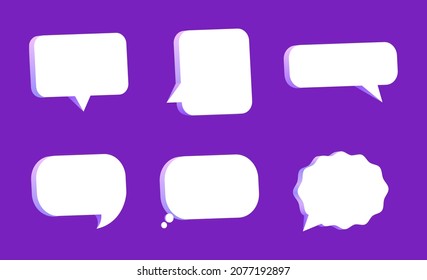 Pancarta de la colección de iconos de la colección de iconos de la burbuja del habla púrpura y el concepto de stickers concepto de mensajes de medios sociales. 3.ª ilustración
