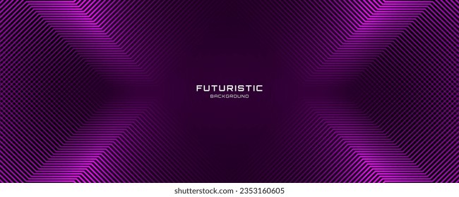 La capa de fondo abstracto 3D tecno púrpura se solapa en el espacio oscuro con la decoración de formas de líneas brillantes. Diseño gráfico moderno concepto de estilo futuro para banner, volante, tarjeta o portada