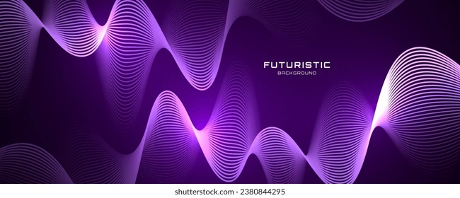 3D purple techno abstract background overlap layer on dark space with glowing waves shape effect decoration. Modern graphic design element lines style concept for banner, flyer, card or brochure cover