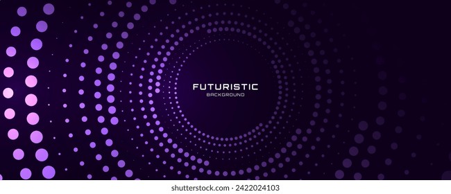 3D purple techno background. Big data visualization on dark space with dotted lines shape decoration. Modern graphic design element dots circle style concept for banner, flyer, card, cover or brochure