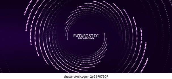 3D purple techno background. Big data visualization on dark space with dotted lines shape decoration. Modern graphic design element dots circle style concept for banner, flyer, card, cover or brochure