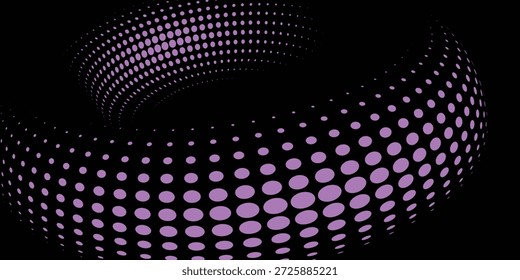 Fondo de tecno púrpura 3D. Visualización de big data en espacio oscuro con líneas de puntos en forma de decoración. Concepto moderno del estilo del círculo de los puntos del elemento de Diseño gráfico para el Anuncio, el volante, la tarjeta, la cubierta o el folleto