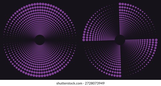 Fondo de tecno púrpura 3D. Visualización de big data en espacio oscuro con líneas de puntos en forma de decoración. Concepto moderno del estilo del círculo de los puntos del elemento de Diseño gráfico para el Anuncio, el volante, la tarjeta, la cubierta o el folleto