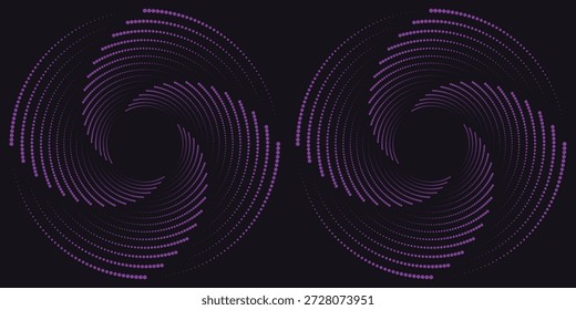 Fondo de tecno púrpura 3D. Visualización de big data en espacio oscuro con líneas de puntos en forma de decoración. Concepto moderno del estilo del círculo de los puntos del elemento de Diseño gráfico para el Anuncio, el volante, la tarjeta, la cubierta o el folleto