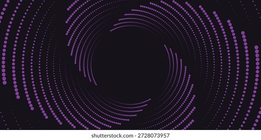 Fondo de tecno púrpura 3D. Visualización de big data en espacio oscuro con líneas de puntos en forma de decoración. Concepto moderno del estilo del círculo de los puntos del elemento de Diseño gráfico para el Anuncio, el volante, la tarjeta, la cubierta o el folleto