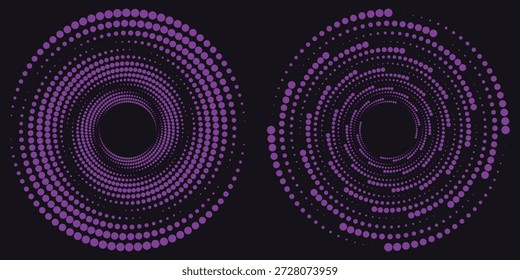 Fondo de tecno púrpura 3D. Visualización de big data en espacio oscuro con líneas de puntos en forma de decoración. Concepto moderno del estilo del círculo de los puntos del elemento de Diseño gráfico para el Anuncio, el volante, la tarjeta, la cubierta o el folleto