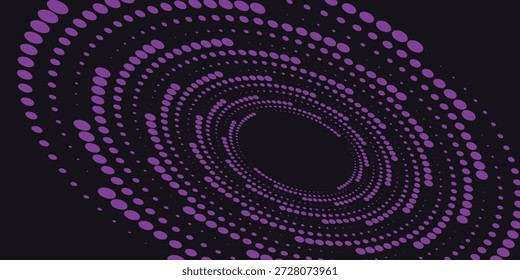 Fondo de tecno púrpura 3D. Visualización de big data en espacio oscuro con líneas de puntos en forma de decoración. Concepto moderno del estilo del círculo de los puntos del elemento de Diseño gráfico para el Anuncio, el volante, la tarjeta, la cubierta o el folleto