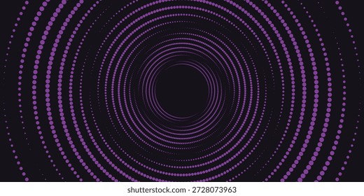 Fondo de tecno púrpura 3D. Visualización de big data en espacio oscuro con líneas de puntos en forma de decoración. Concepto moderno del estilo del círculo de los puntos del elemento de Diseño gráfico para el Anuncio, el volante, la tarjeta, la cubierta o el folleto
