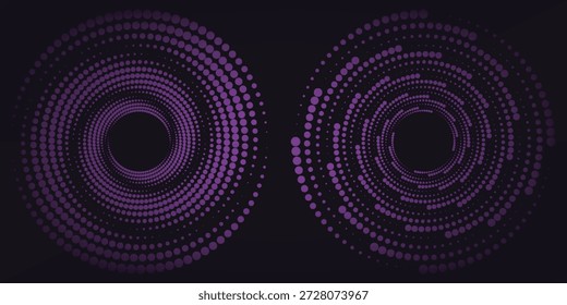 Fondo de tecno púrpura 3D. Visualización de big data en espacio oscuro con líneas de puntos en forma de decoración. Concepto moderno del estilo del círculo de los puntos del elemento de Diseño gráfico para el Anuncio, el volante, la tarjeta, la cubierta o el folleto