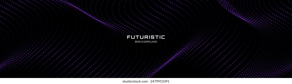 3D purple techno background on dark space with dotted lines shape effect decoration. Modern graphic design element with glowing dots waves style concept for web banner, flyer, card, or brochure cover