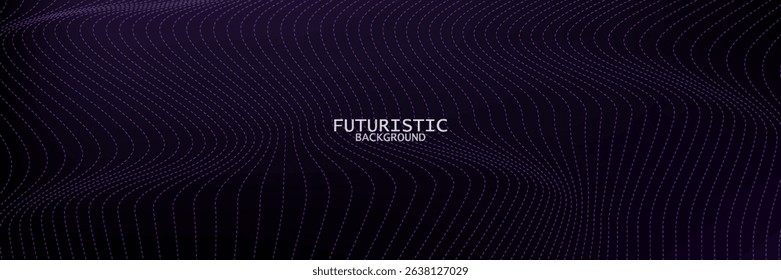 3D purple techno background on dark space with dotted lines shape effect decoration. Modern graphic design element with glowing dots waves style concept for web banner, flyer, card, or brochure cover