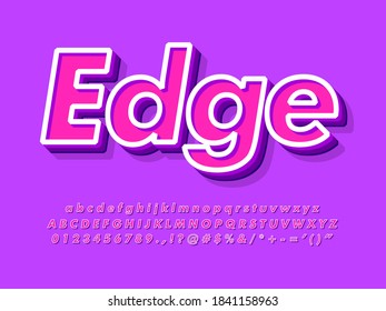3d purple text effect. Modern font with purple color and white outline. Alphabet, number and Symbol