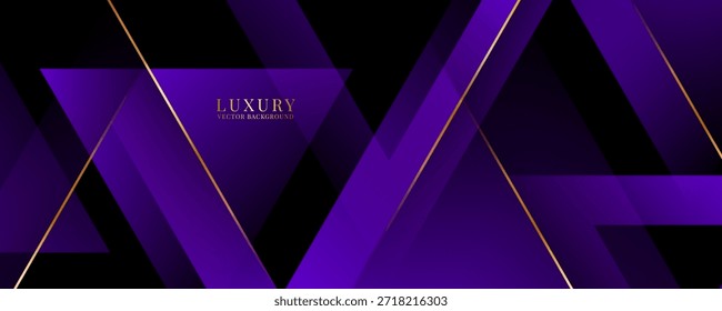 3D purple triangles abstract background overlap layer on dark space with luxury golden lines decoration. Modern graphic design element cutout style concept for web, flyer, card, or brochure cover