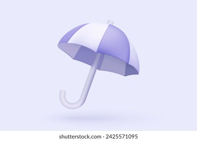 Icono de paraguas púrpura 3d con asa curva en fondo pastel. Temporada de lluvias o concepto mínimo de protección de seguros. vector de icono de paraguas 3d con ilustración de renderizado de sombra